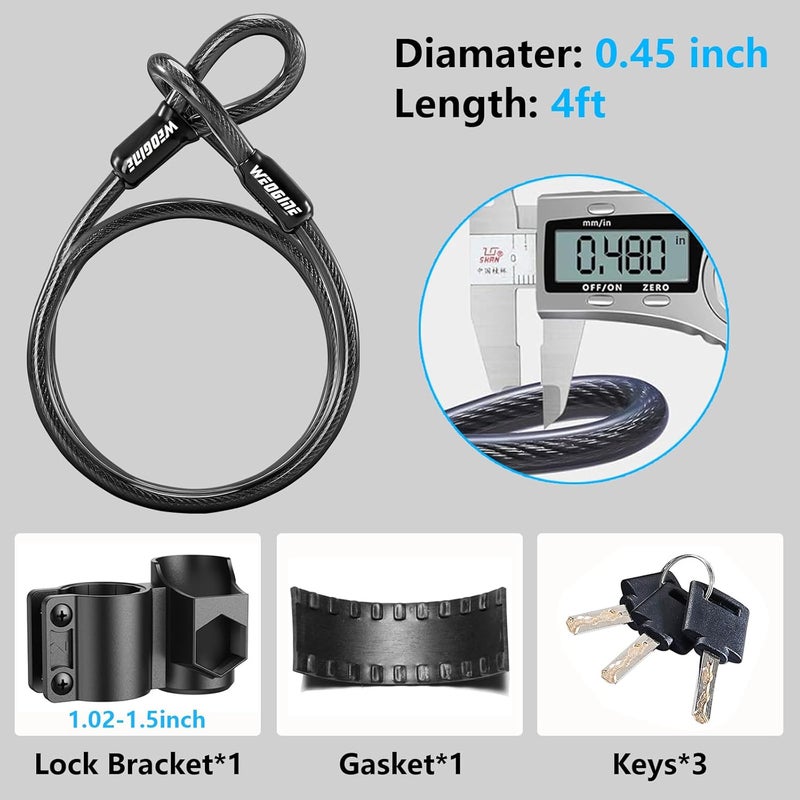 Weogine Bike U Lock with 5ft Security Cable 17mm Shackle, Bike Lock with 3 Keys and Mounting Bracket, Bicycle U-Locks Perfect for Road, Mountain, and Electric Bikes,Bicycle Lock - Image 5